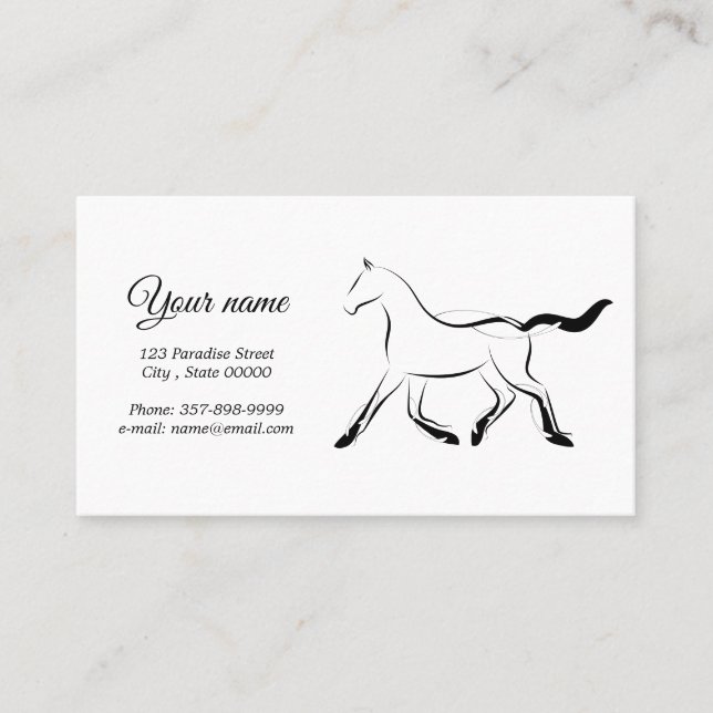 Carte De Visite Élégant cheval en couleur noire (Devant)