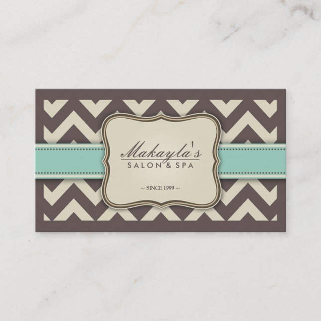 Carte De Visite Elégant Chevron moderne Brown, vert et beige (Devant)