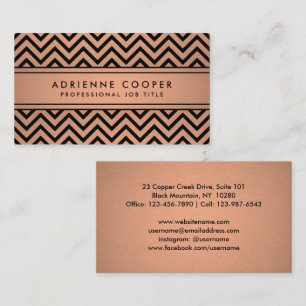 Carte De Visite Élégant Chevron Patter Cuivre Faux Foil et noir