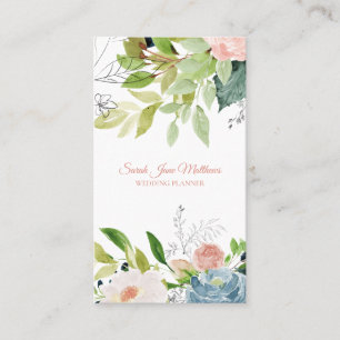 Carte De Visite Elégant chic aquarelle wedding planner botanique