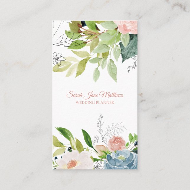 Carte De Visite Elégant chic aquarelle wedding planner botanique (Devant)