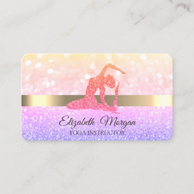 Carte De Visite Élégant Chic Bokeh Parties scintillant fille Yoga (Devant)
