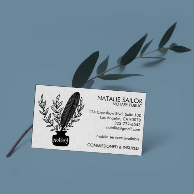 Carte De Visite Élégant Chic Botanique Quill Logo Notaire Public (Créateur téléchargé)