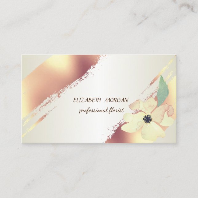 Carte De Visite Élégant Chic, Brush Stroke, Fleur (Devant)