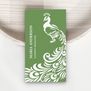 Carte De Visite Élégant chic chic vert et blanc paon