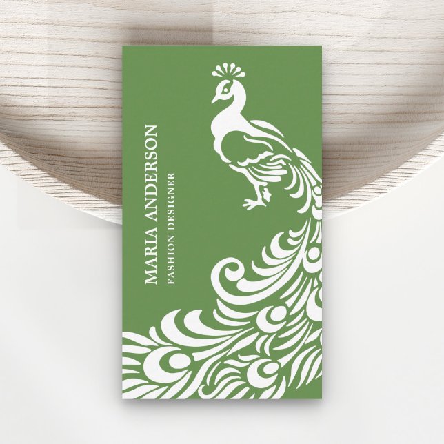 Carte De Visite Élégant chic chic vert et blanc paon (Créateur téléchargé)