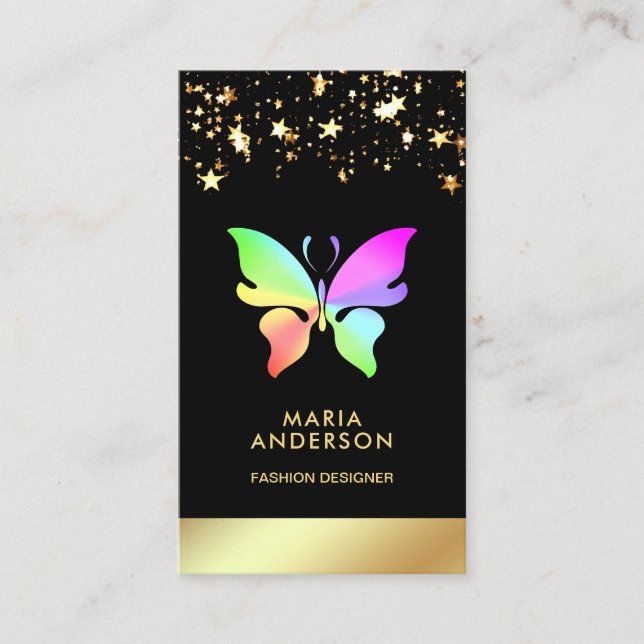 Carte De Visite Élégant chic Confetti Black Gold Arc-en-ciel (Devant)