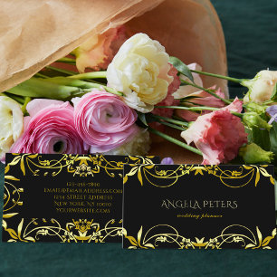 Carte De Visite Elégant Chic Fancy Or Ornate Frame Sur Noir