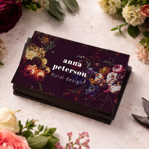 Carte De Visite Élégant Chic Foncé Floral Fleuriste