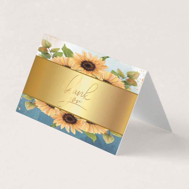 Carte De Visite Elégant Chic Gold SunflowersThank You Card (Devant)