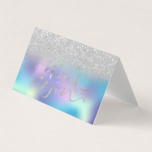 Carte De Visite Élégant Chic Holographique Argent Bokeh Merci