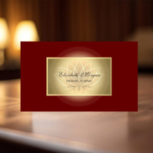 Carte De Visite Élégant Chic Lotus Professional, Faux Gold, Rouge