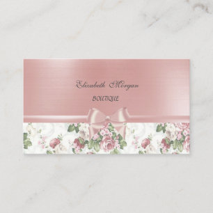 Carte De Visite Elégant Chic Luxe, Fleurs, Bow en ruban rose