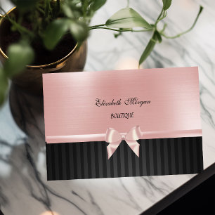 Carte De Visite Élégant Chic Luxueux ,Rayé, Nœud Ruban Rose