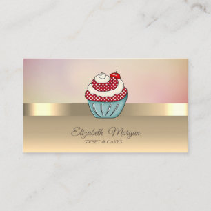 Carte De Visite Élégant Chic Moderne Gâteau Gold Cerise