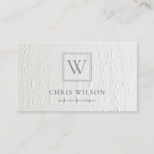 Carte De Visite Élégant Chic Monogramme ivoire Cuir blanc Texture