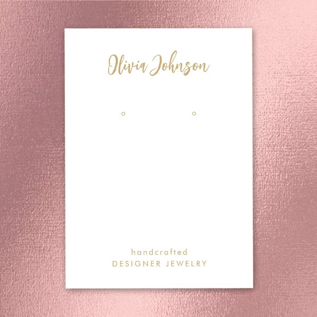 Carte De Visite Élégant Chic or blanc bijoux à oreille (Personalize Your Name In Handwritten Style. Add Contact Details on the Back.)