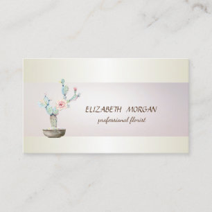 Carte De Visite Élégant Chic Rayure Aquarelle Cactus Succulente