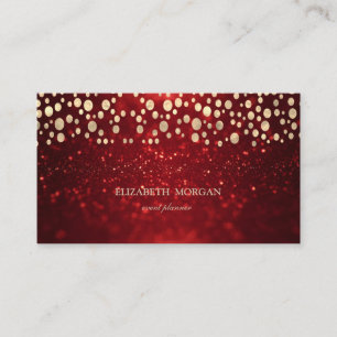 Carte De Visite Elégant Chic Red Parties scintillant Bokeh Gold Co