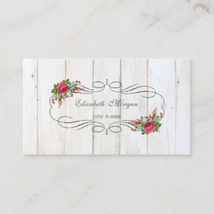 Carte De Visite Élégant Chic Rustique, Fleurs, Texture Bois