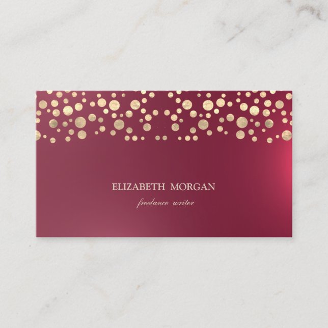 Carte De Visite Élégant Chic Sophistiqué, Gold Confetti Rouge (Devant)