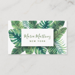 Carte De Visite Élégant Chic Tropical Feuilles verts