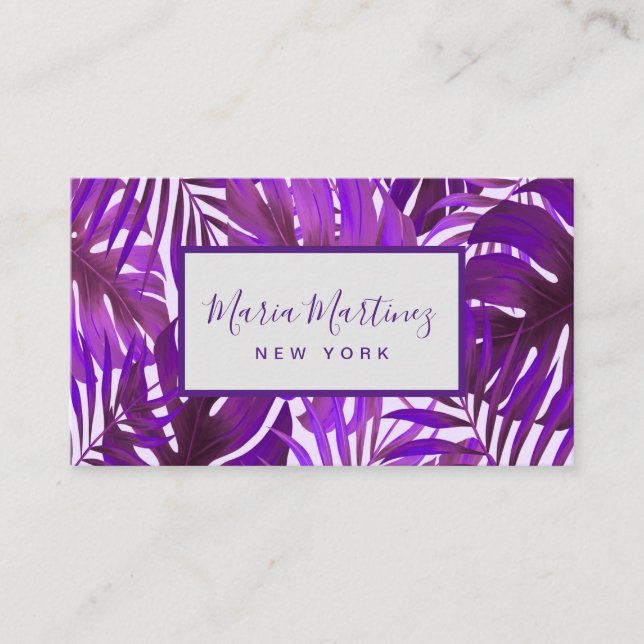 Carte De Visite Élégant Chic Tropical violet Feuilles (Devant)