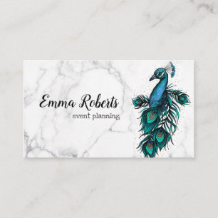Carte De Visite Elégant chic Vintage Rustique bleu Indien paon
