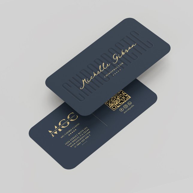 Carte De Visite Élégant Chiropraticien moderne Monogramme bleu fon (Elegant Modern Chiropractor Monogram Dark Blue Business Card
)