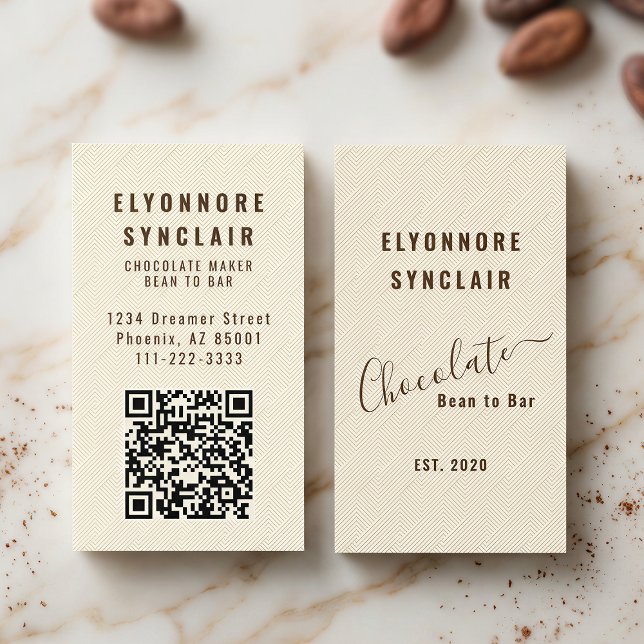 Carte De Visite Elegant Chocolate Embossed Texture Look QR Code (Créateur téléchargé)