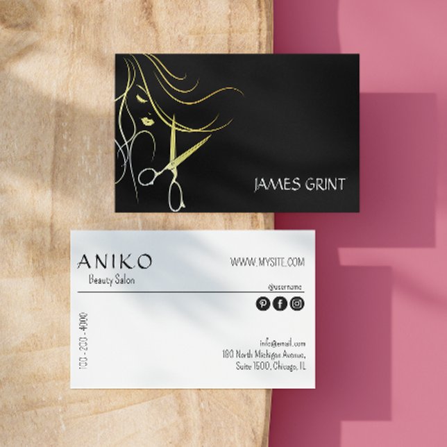 Carte De Visite Élégant ciseau Or Typographie manuscrite (Elegant Gold Scissor Handwritten Typography Business Card)