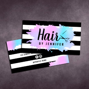 Carte De Visite Elégant ciseaux bleu & violet coiffeuse