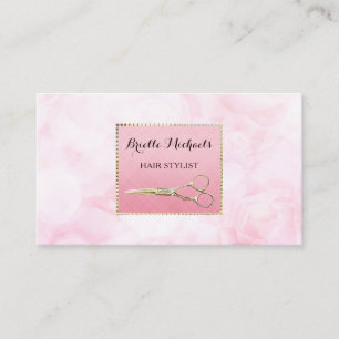 Carte De Visite Elégant ciseaux or Chic rose floral coiffeuse