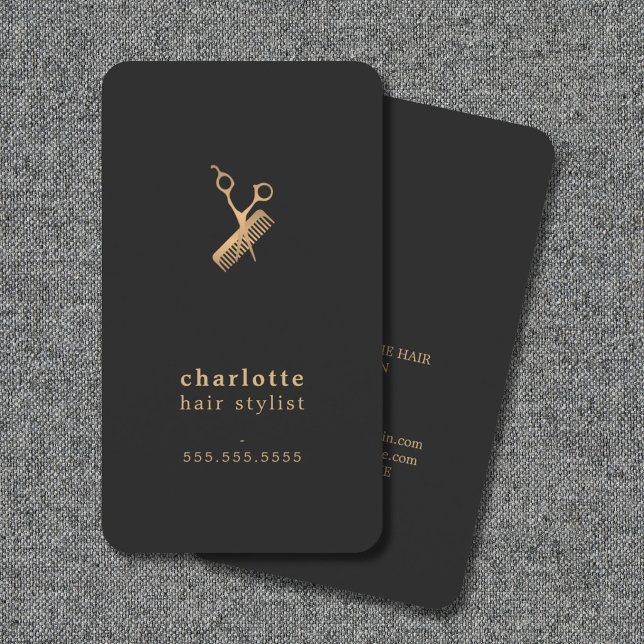 Carte De Visite Elégant Ciseaux Or Faux Faux Peigne Coiffeuse (Créateur téléchargé)