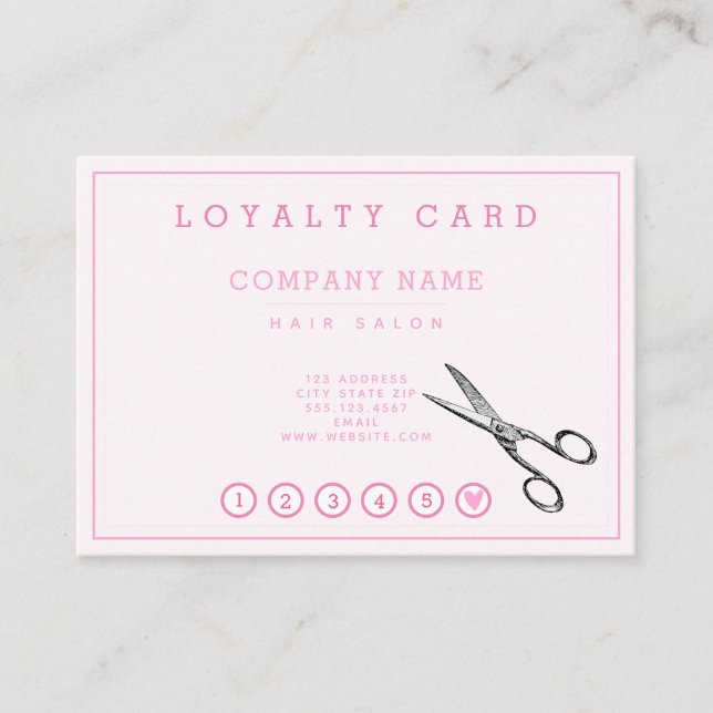 Carte De Visite Elégant ciseaux rétro Coiffeur rose Loyauté (Devant)