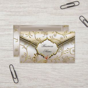 Carte De Visite Élégant Classe Damassé Caramel Crème Beige Or