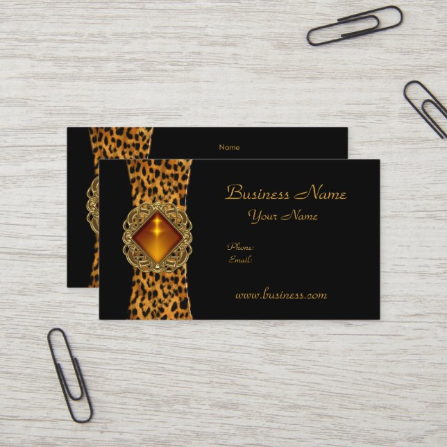 Carte De Visite Élégant classique Black Leopard animal Bijou (Devant/Arrière en situation)