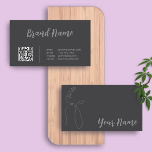 Carte De Visite Élégant Classy Calligraphy Line Art QR Code