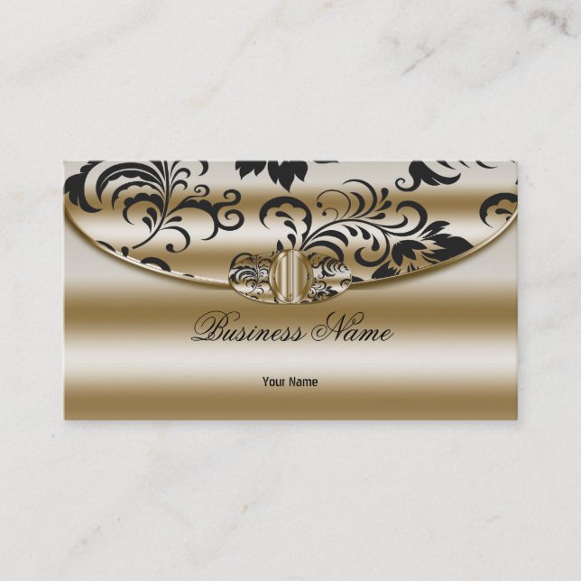 Carte De Visite Elégant Classy Damask Sepia Gold Metal Look (Devant)