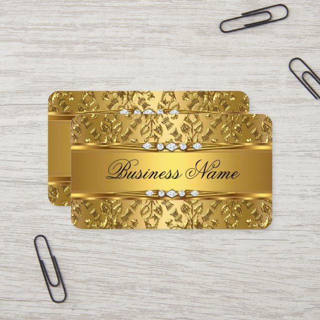 Carte De Visite Elégant Classy Gold Damask Embossé Look (Devant/Arrière en situation)