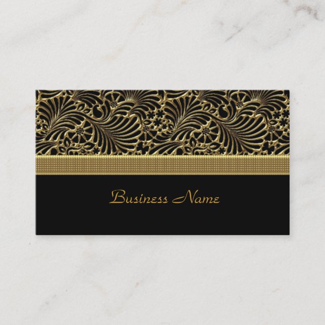 Carte De Visite Elégant Classy Gold Damask Embossé noir (Devant)