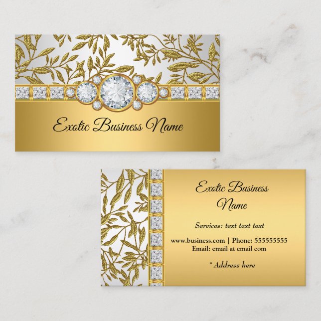 Carte De Visite Elégant Classy Gold Damask Floral Blanc (Devant / Derrière)