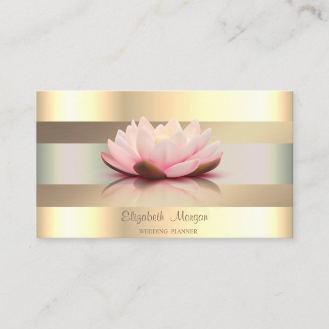 Carte De Visite Élégant Classy Modern, Faux Gold Stripes Lotus (Devant)