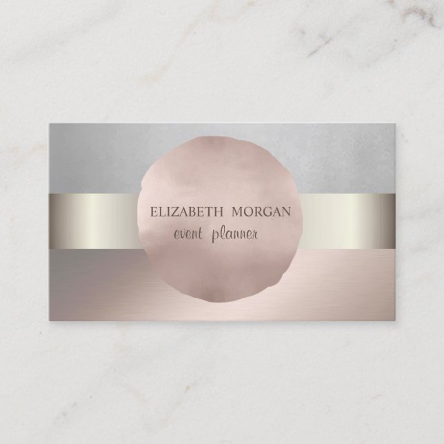 Carte De Visite Élégant Classy Moderne, Argent, Or Rose (Devant)