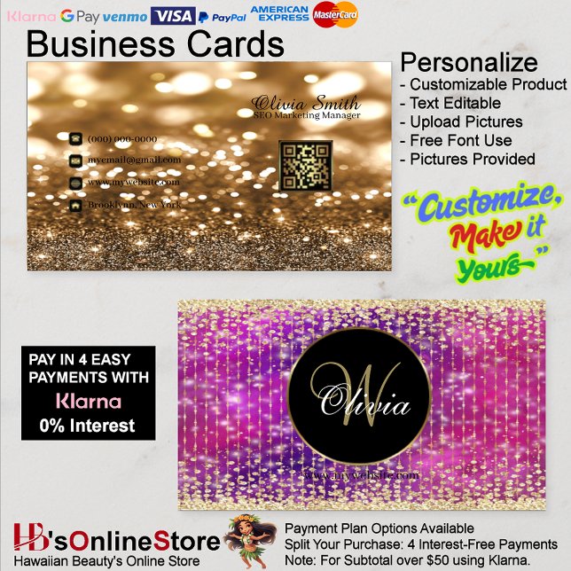 Carte De Visite Élégant Classy perlé rideaux Parties scintillant Q (Elegant Classy Beaded Curtains Glitter QR Code Business Card 35.)