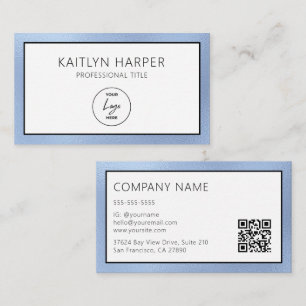 Carte De Visite Élégant code QR de logo à bordure en feuille métal