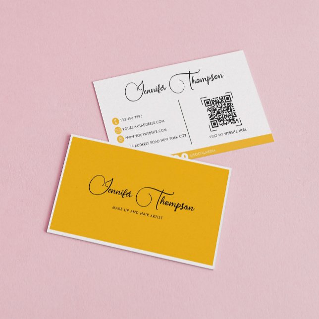 Carte De Visite Élégant code QR de script vert foncé professionnel (Créateur téléchargé)