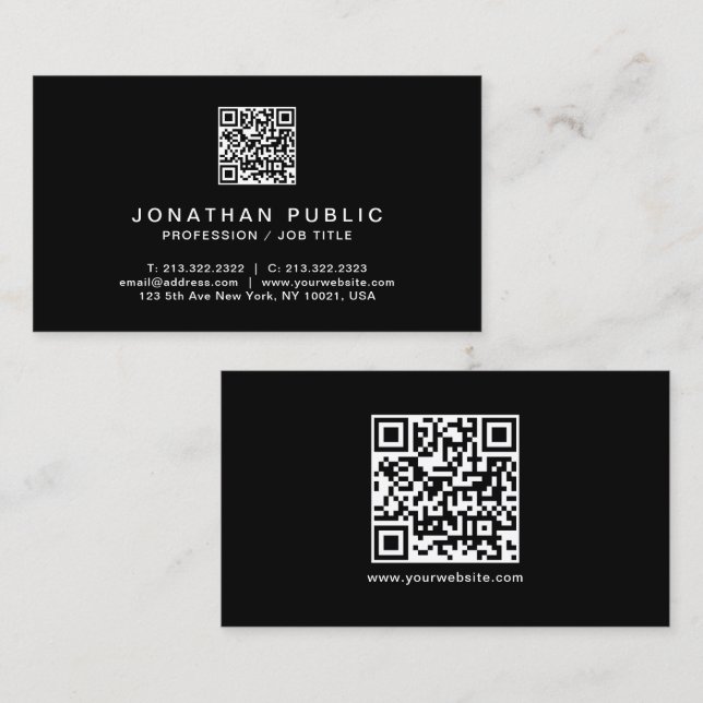 Carte De Visite Élégant code QR moderne noir & blanc professionnel (Devant / Derrière)