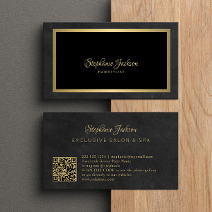 Carte De Visite Élégant code QR noir et or luxe
