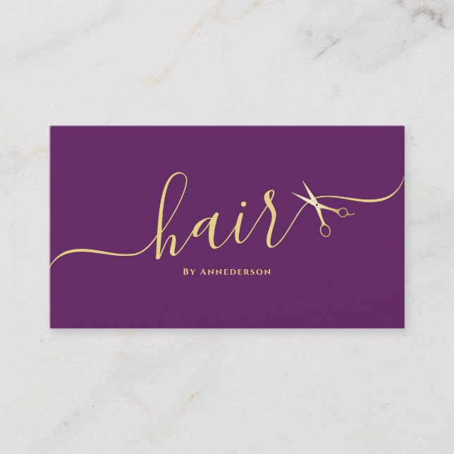 Carte De Visite Elégant coiffeur Script coiffeur violet (Devant)